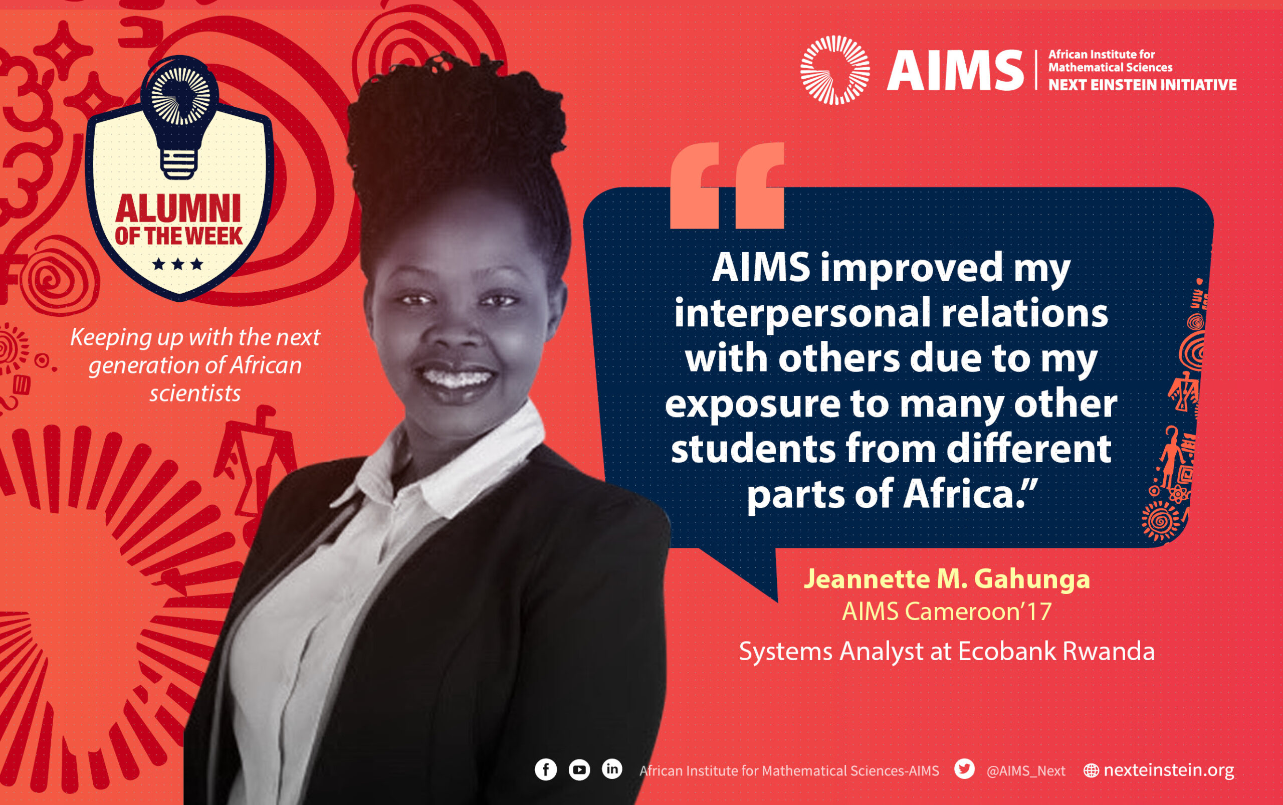 AlumoftheWeek – Jeannette M. Gahunga, AIMS Cameroon’17